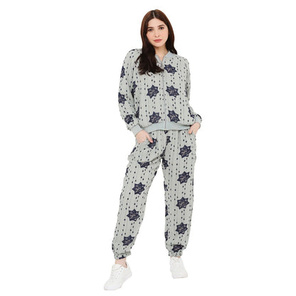 PS Pret by Payal Singhal Grey Printed Art Georgette Bomber Jacket For Women (Set of 2)