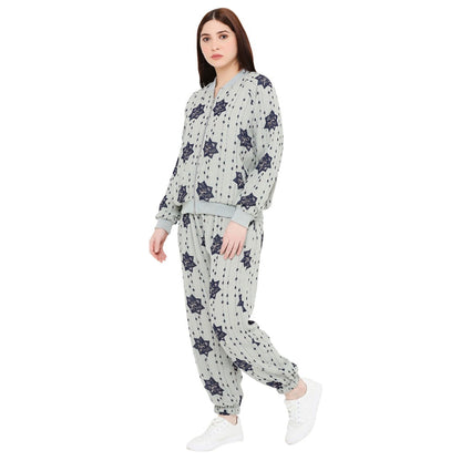 PS Pret by Payal Singhal Grey Printed Art Georgette Bomber Jacket For Women (Set of 2)