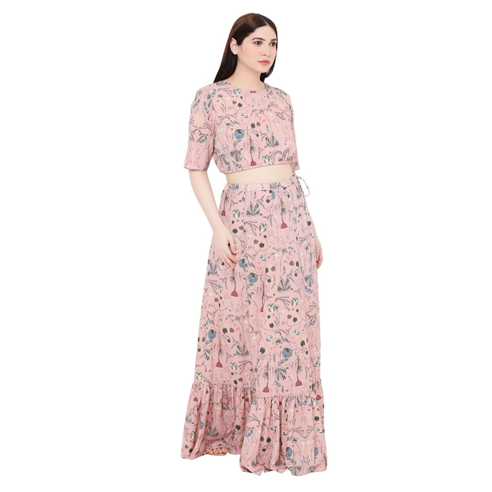 PS Pret by Payal Singhal Peach Printed Art Crepe Skirt And Top For Women (Set of 2)