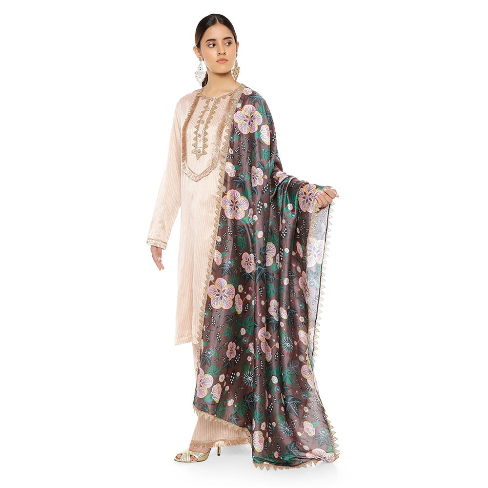 PS Pret by Payal Singhal Chanderi Stripe Kurta with Palazzo and Dupatta & 3 Ply Mask (Set of 4)