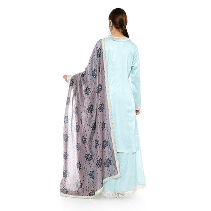PS Pret by Payal Singhal Chanderi Stripe Kurta with Palazzo and Dupatta & 3 Ply Mask (Set of 4)