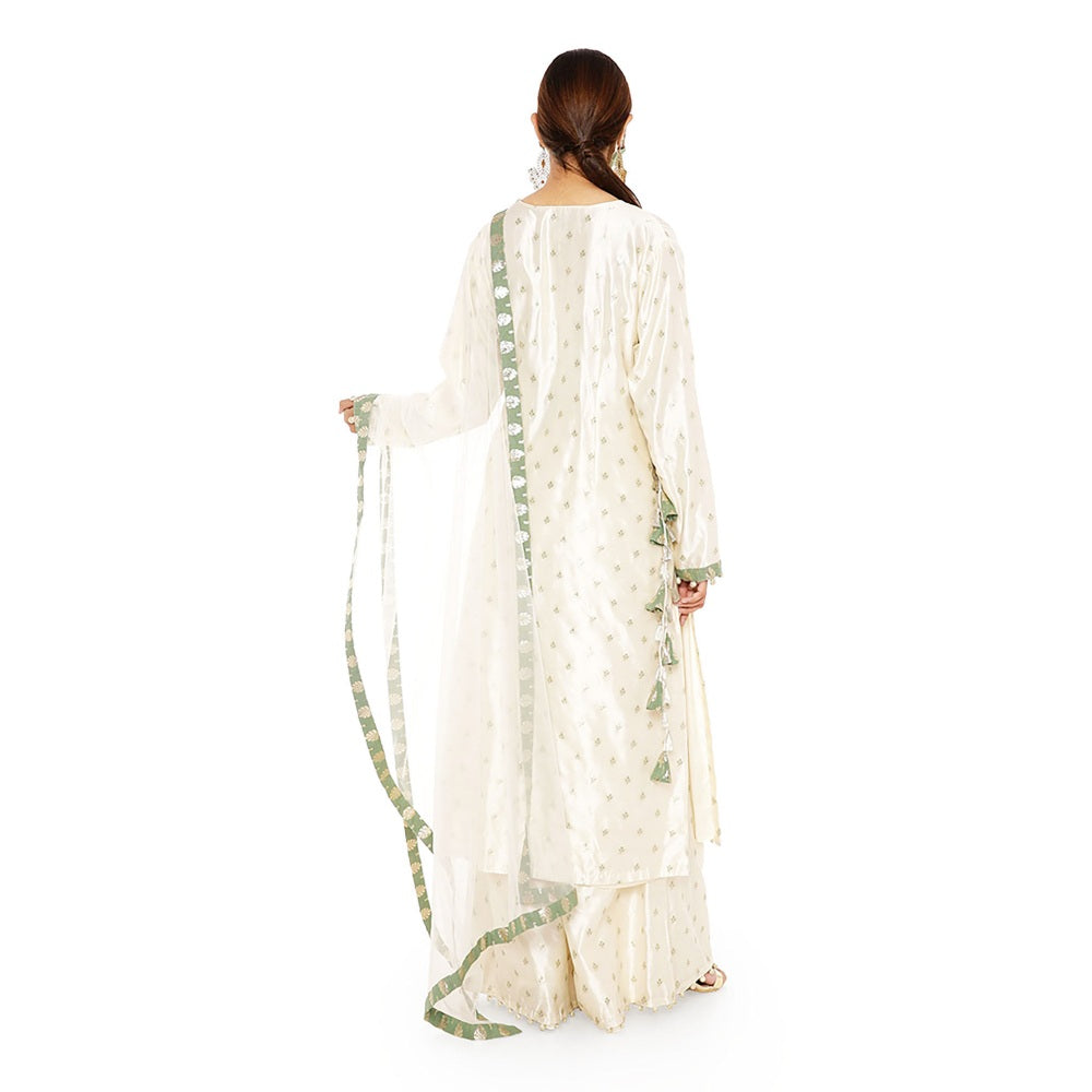 PS Pret by Payal Singhal Silk Kurta with Palazzo and Net Dupatta with 3 Ply Mask (Set of 4)