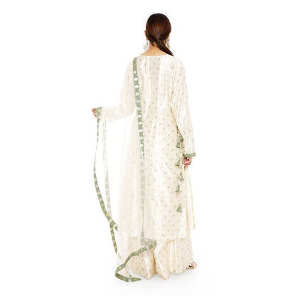 PS Pret by Payal Singhal Silk Kurta with Palazzo and Net Dupatta with 3 Ply Mask (Set of 4)