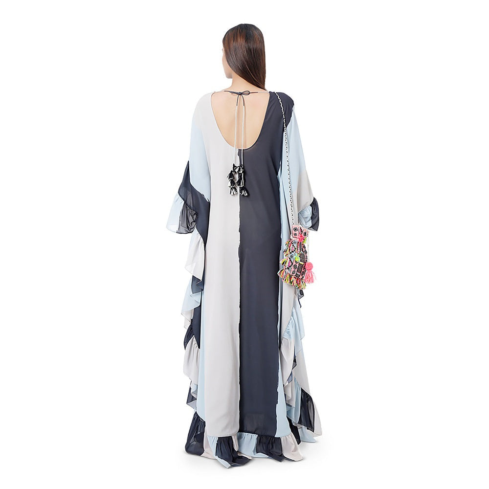 PS Pret by Payal Singhal Saba Pale Blue Printed Art Georgette Embroidered Kaftaan