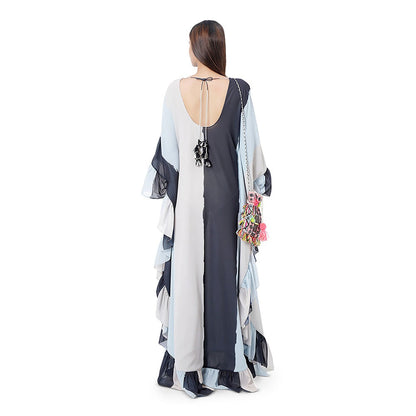 PS Pret by Payal Singhal Saba Pale Blue Printed Art Georgette Embroidered Kaftaan