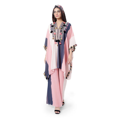 PS Pret by Payal Singhal Sadaf Coral Printed Art Georgette Short Kaftaan & Palazzo (Set of 2)
