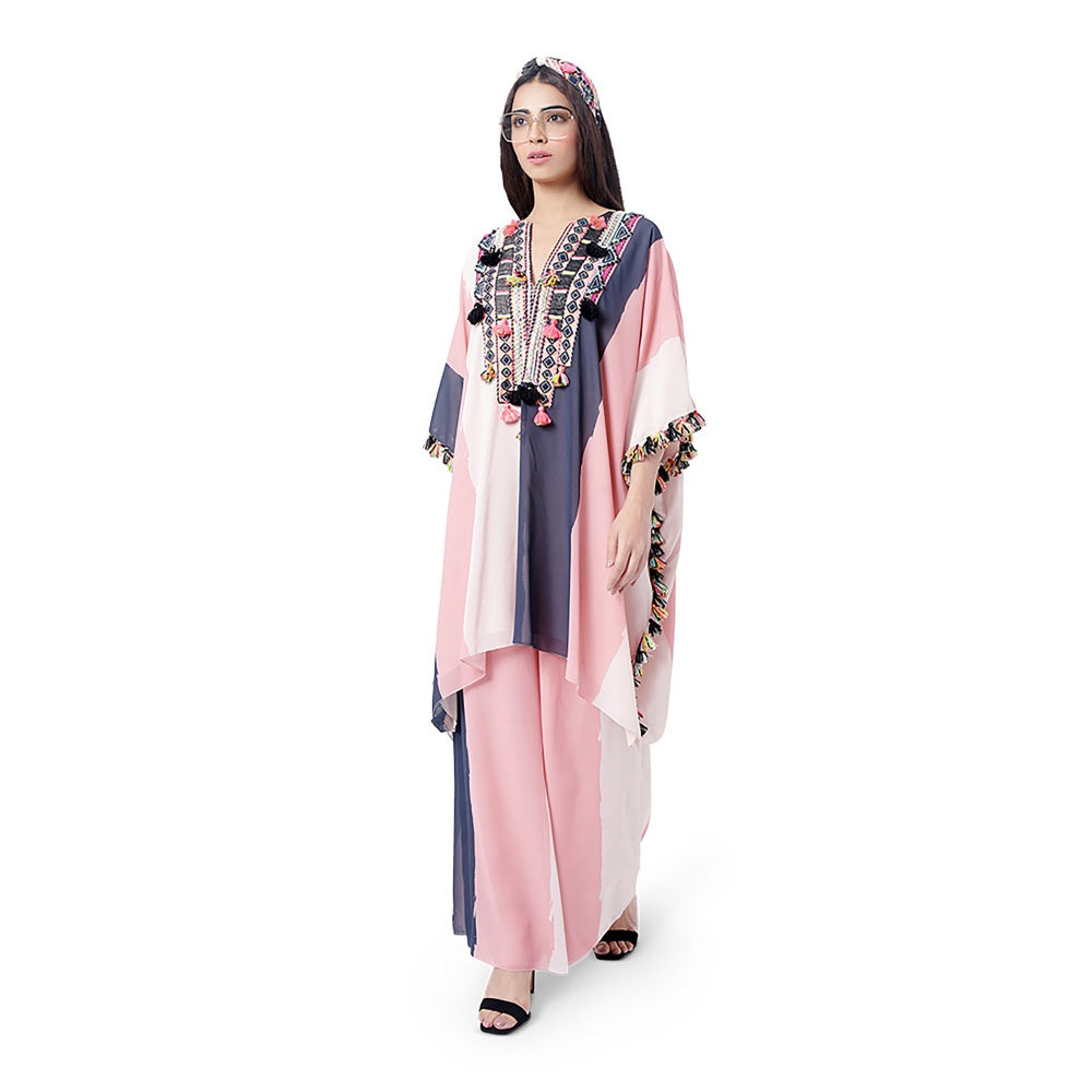 PS Pret by Payal Singhal Sadaf Coral Printed Art Georgette Short Kaftaan & Palazzo (Set of 2)