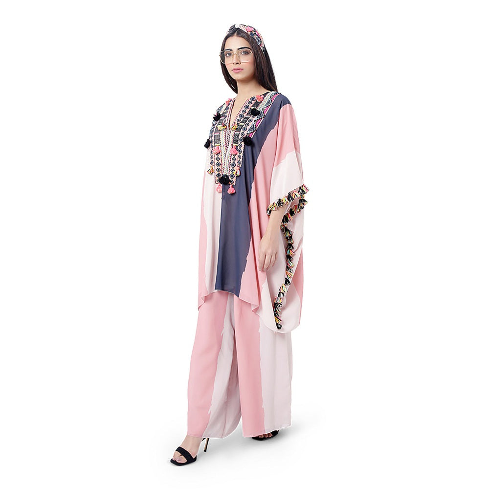 PS Pret by Payal Singhal Sadaf Coral Printed Art Georgette Short Kaftaan & Palazzo (Set of 2)