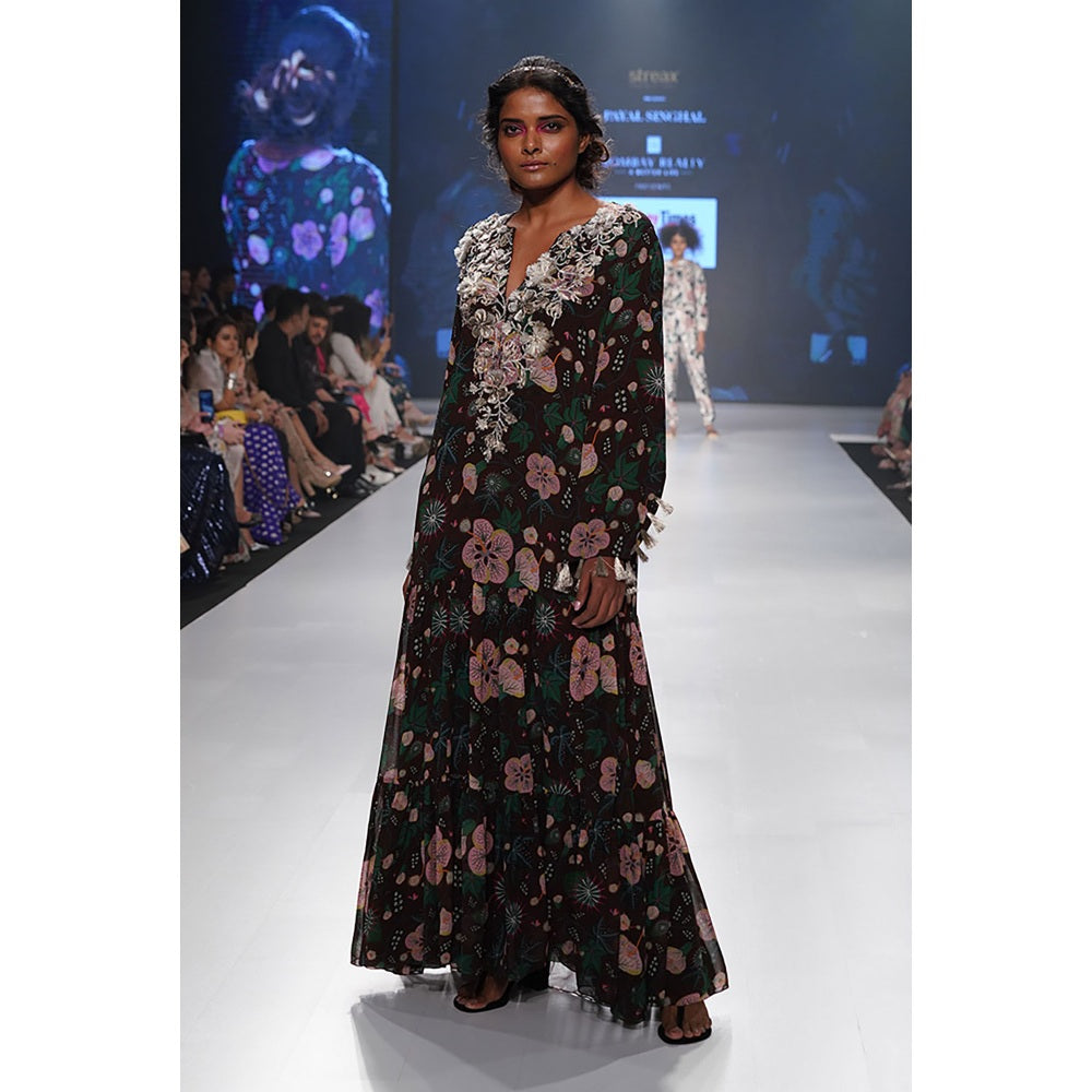 PS Pret by Payal Singhal Amineh Brown Printed Georgette Tiered Dress