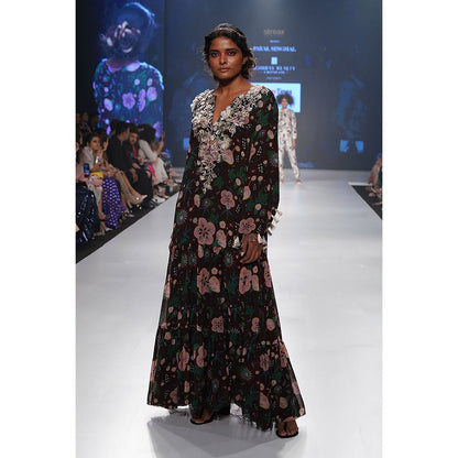 PS Pret by Payal Singhal Amineh Brown Printed Georgette Tiered Dress