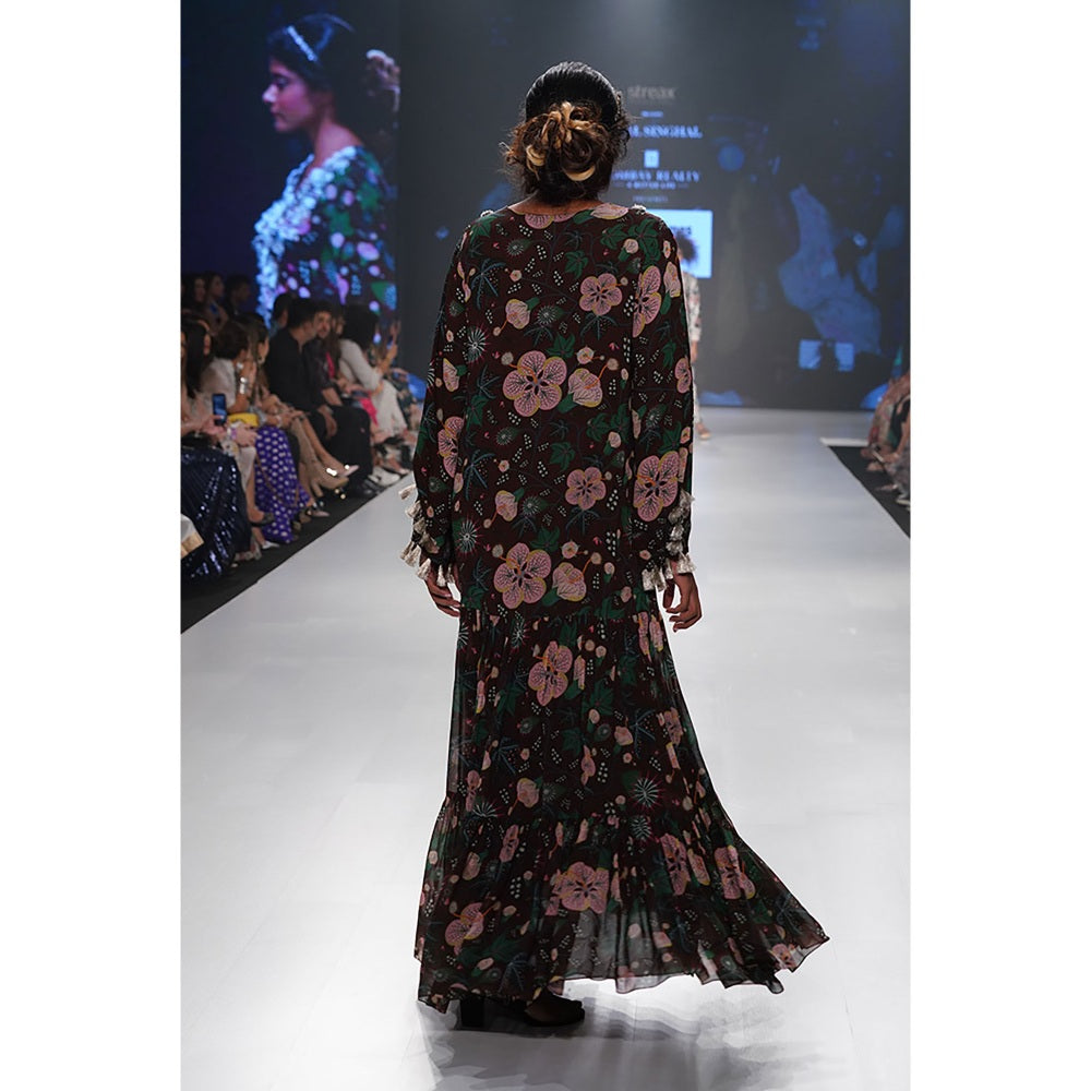 PS Pret by Payal Singhal Amineh Brown Printed Georgette Tiered Dress