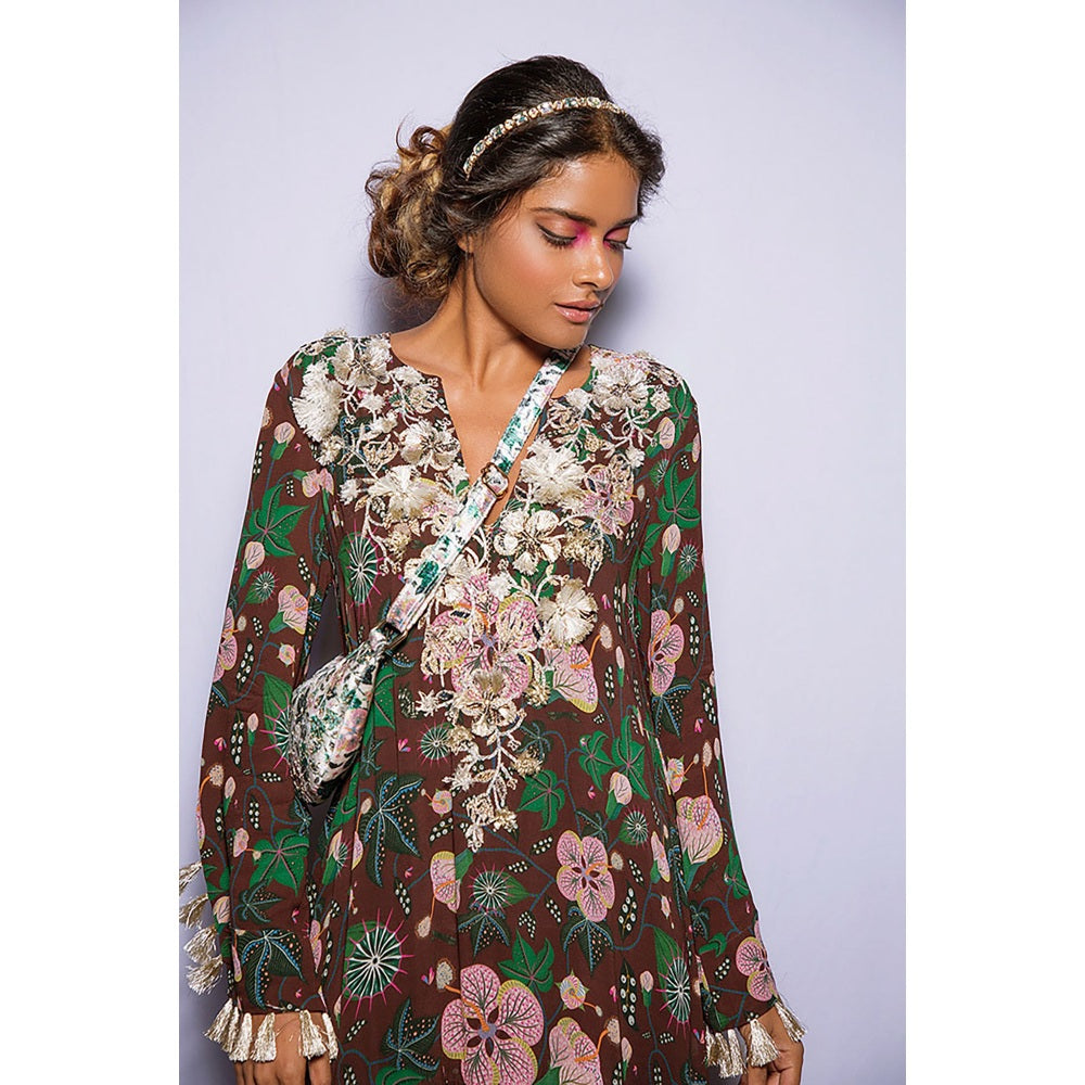 PS Pret by Payal Singhal Amineh Brown Printed Georgette Tiered Dress