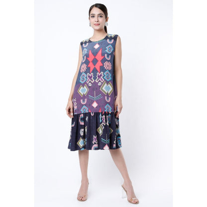PS Pret by Payal Singhal Blue Big Ikat Star Print Crepe Frill Hem Tunic