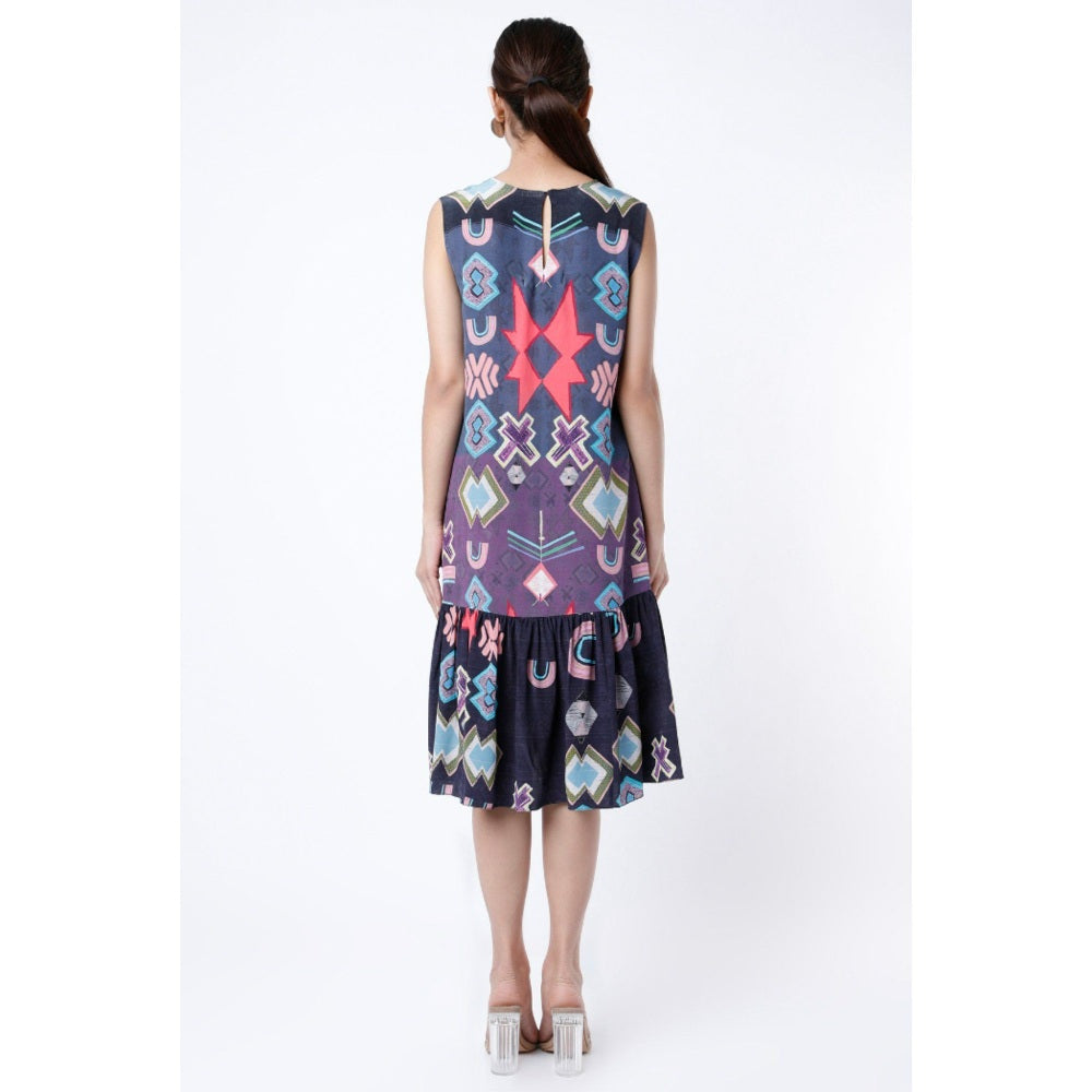 PS Pret by Payal Singhal Blue Big Ikat Star Print Crepe Frill Hem Tunic