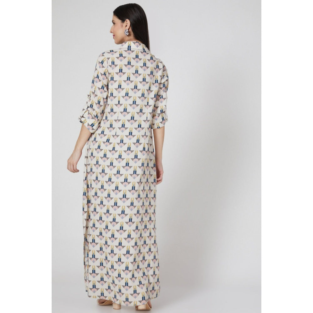 PS Pret by Payal Singhal Arrow Print Art Crepe Ankle Length with Roll Up Sleeves Shirt Dress