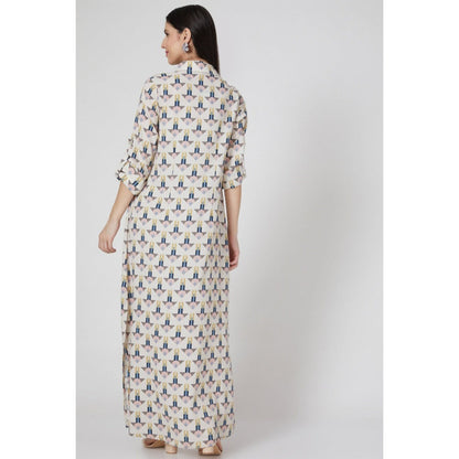 PS Pret by Payal Singhal Arrow Print Art Crepe Ankle Length with Roll Up Sleeves Shirt Dress
