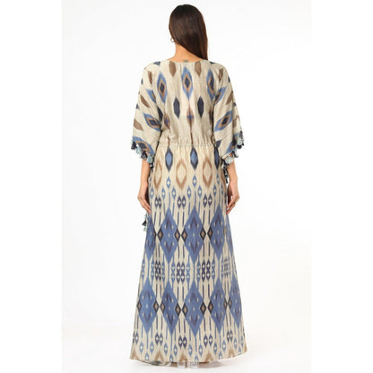 PS Pret by Payal Singhal Blue Tribe Print Silkmul Kaftan with Tassels