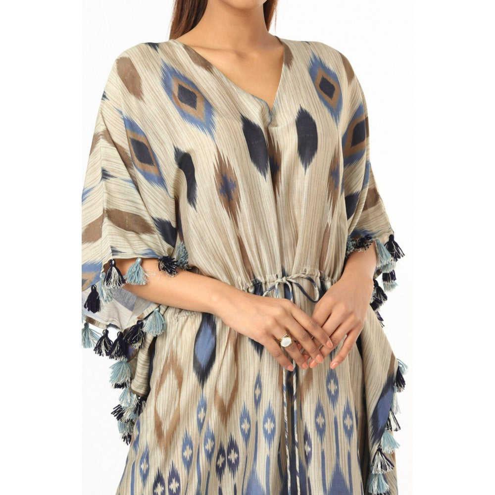 PS Pret by Payal Singhal Blue Tribe Print Silkmul Kaftan with Tassels
