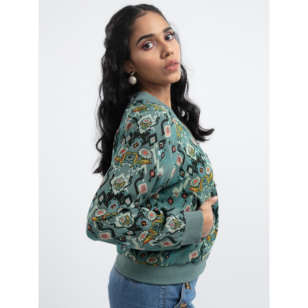 PS Pret by Payal Singhal Blue Ikat Love Bomber Jacket