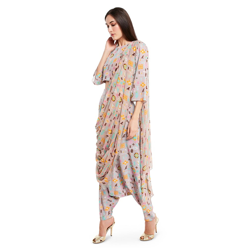 PS Pret by Payal Singhal Crepe Lavender Printed Top With Dhoti Pant (Set of 2)