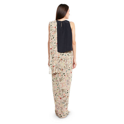 PS Pret by Payal Singhal Crepe White Printed Top With Saree (Set of 2)