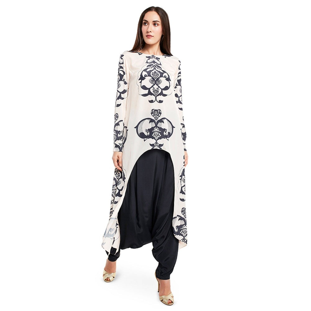 PS Pret by Payal Singhal Crepe Off White Solids Top With Dhoti Pant (Set of 2)