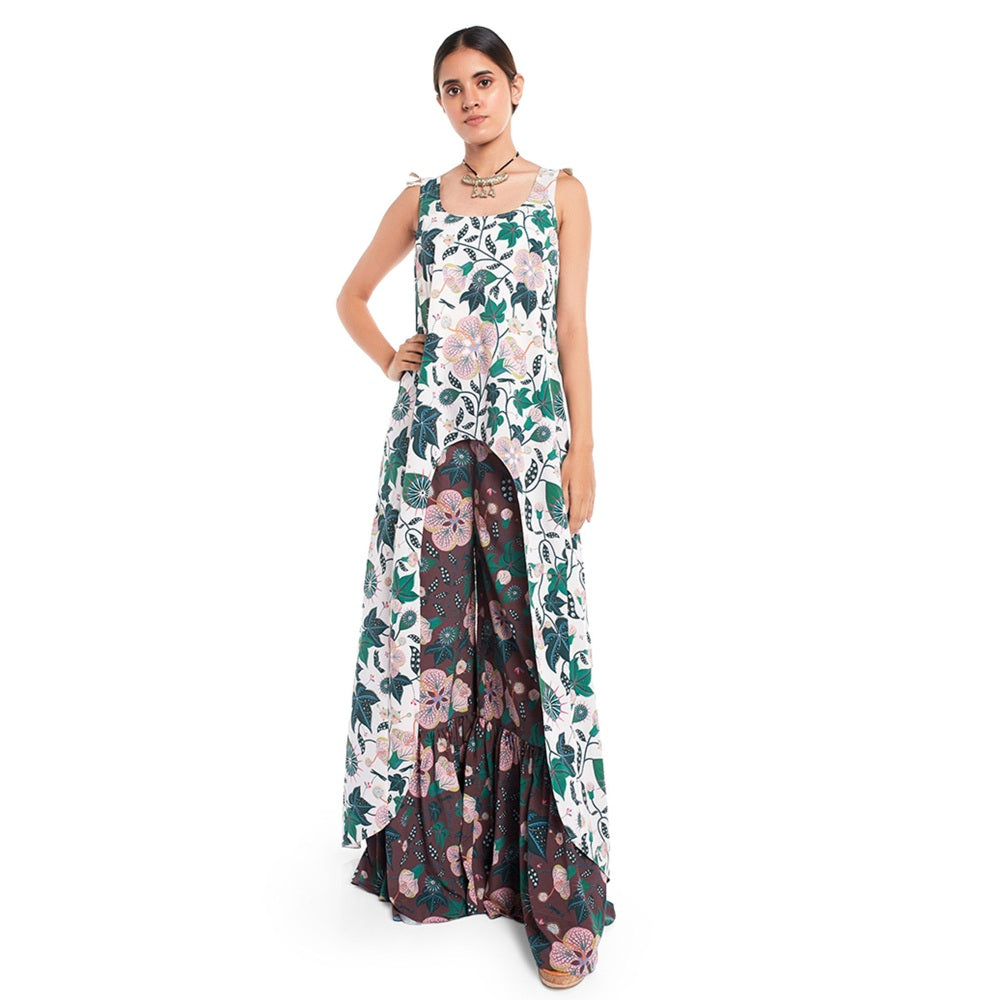 PS Pret by Payal Singhal Georgette White Printed Kurta With Palazzo (Set of 2)