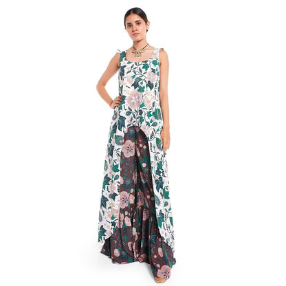 PS Pret by Payal Singhal Georgette White Printed Kurta With Palazzo (Set of 2)