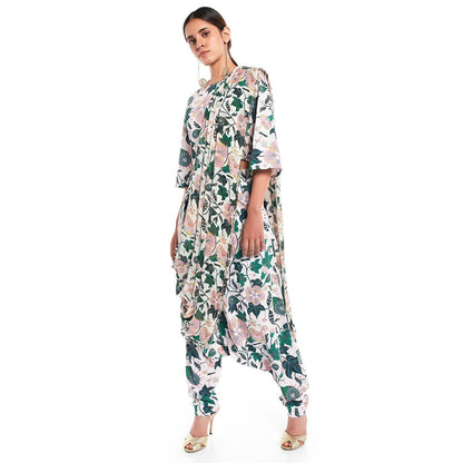PS Pret by Payal Singhal Georgette White Printed Top With Dhoti Pant (Set of 2)