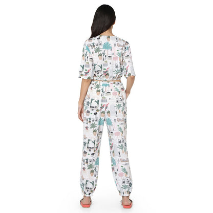 PS Pret by Payal Singhal Crepe White Printed Top With Dhoti Pant (Set of 2)