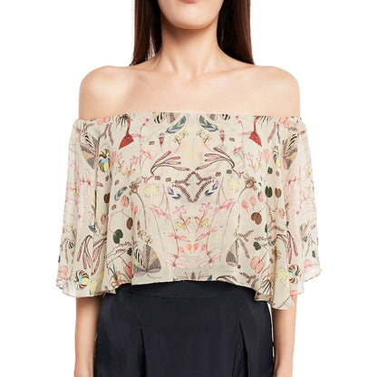 PS Pret by Payal Singhal Crepe Off White Printed Top With Dhoti Pant (Set of 2)