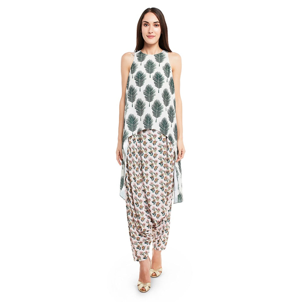 PS Pret by Payal Singhal Crepe Off White Printed Top With Dhoti Pant (Set of 2)