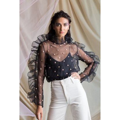 PS Pret by Payal Singhal Ara Black Organza Top