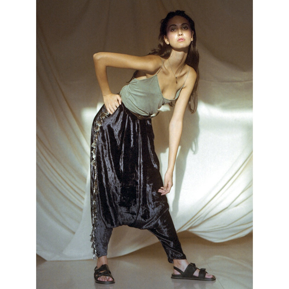 PS Pret by Payal Singhal Navy Velvet Low Crotch Pant