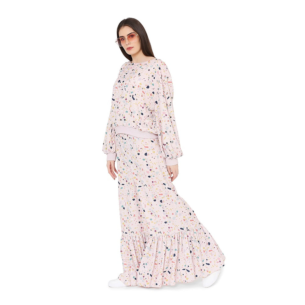 PS Pret by Payal Singhal Pink Printed Art Crepe Oversized Top With Frill Palazzo (Set of 2)