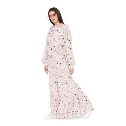 PS Pret by Payal Singhal Pink Printed Art Crepe Oversized Top With Frill Palazzo (Set of 2)