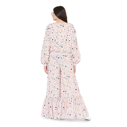 PS Pret by Payal Singhal Pink Printed Art Crepe Oversized Top With Frill Palazzo (Set of 2)