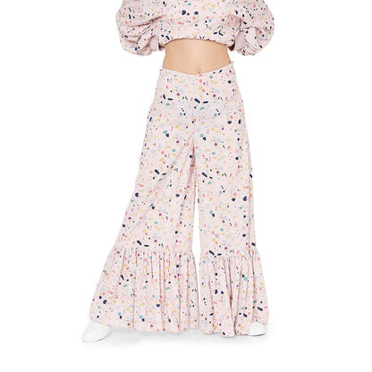 PS Pret by Payal Singhal Pink Printed Art Crepe Oversized Top With Frill Palazzo (Set of 2)