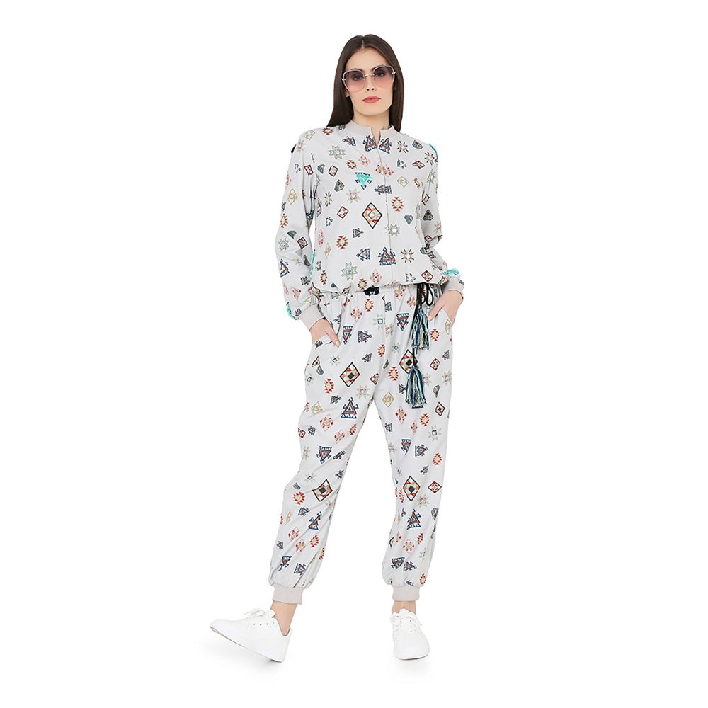 PS Pret by Payal Singhal Grey Printed Art Crepe Jumpsuit