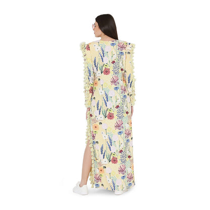 PS Pret by Payal Singhal Yellow Printed Art Crepe High Slit Kaftaan