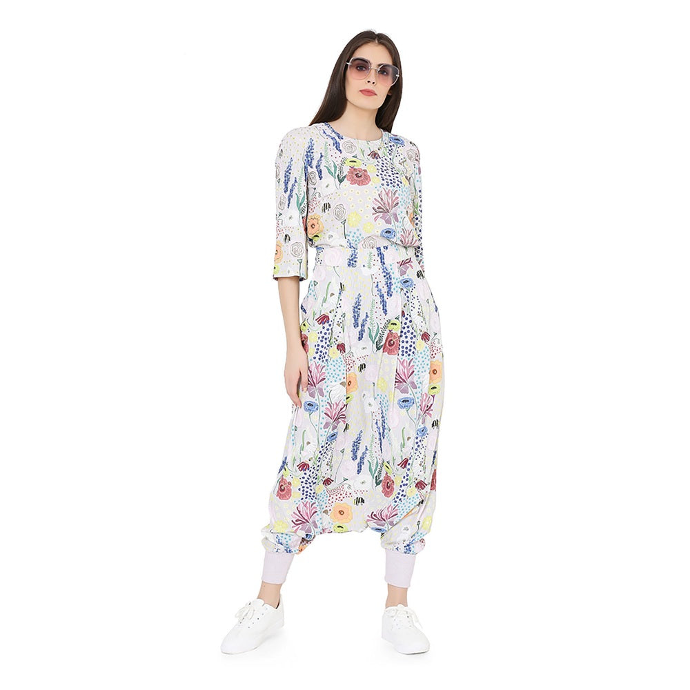 PS Pret by Payal Singhal Stone Printed Art Crepe Top With Low Crotch Pant Set (Set of 2)