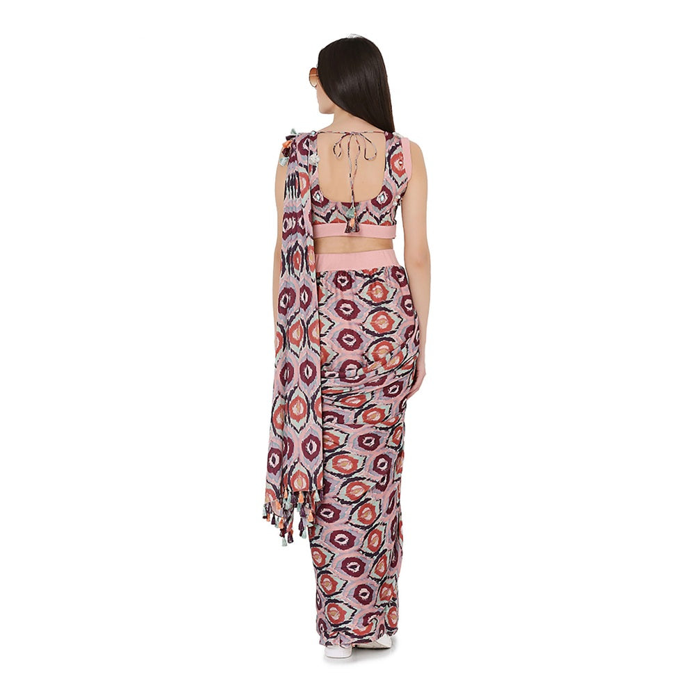 PS Pret by Payal Singhal Red Printed Art Silk Choli With Stitched Saree (Set of 2)