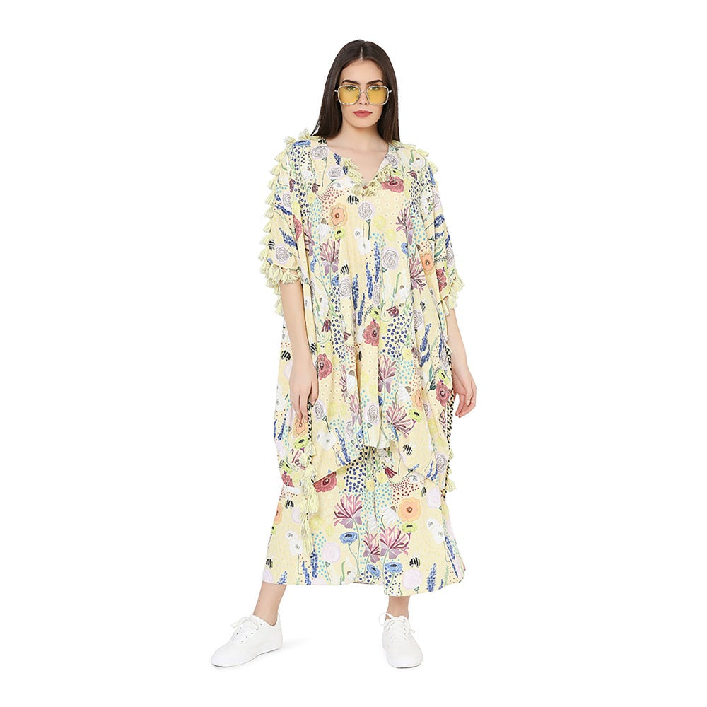 PS Pret by Payal Singhal Art Crepe Oversized Kaftaan Top With Jogger Pant Set (Set of 2)