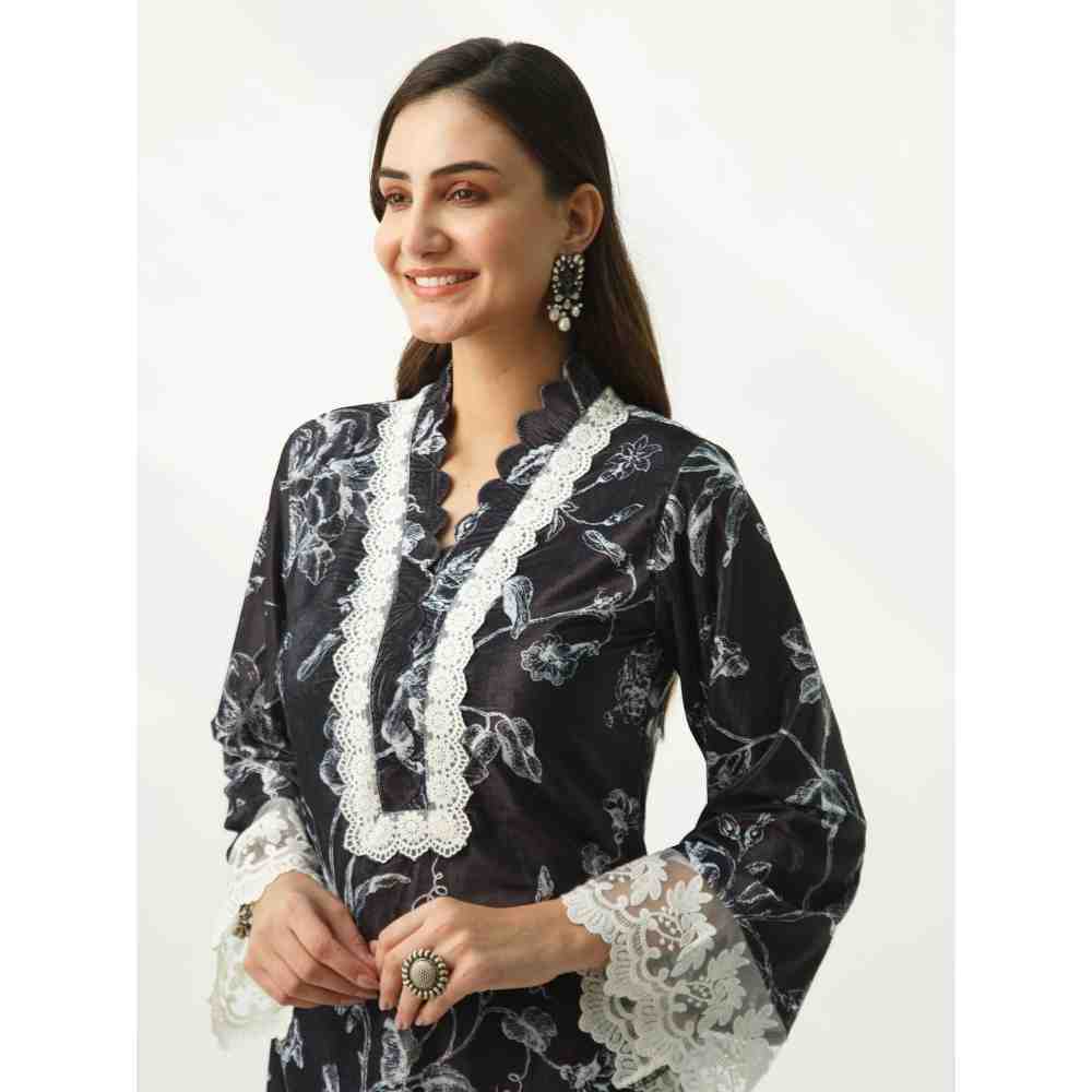 Roze Parsia Black Velvet Kurta
