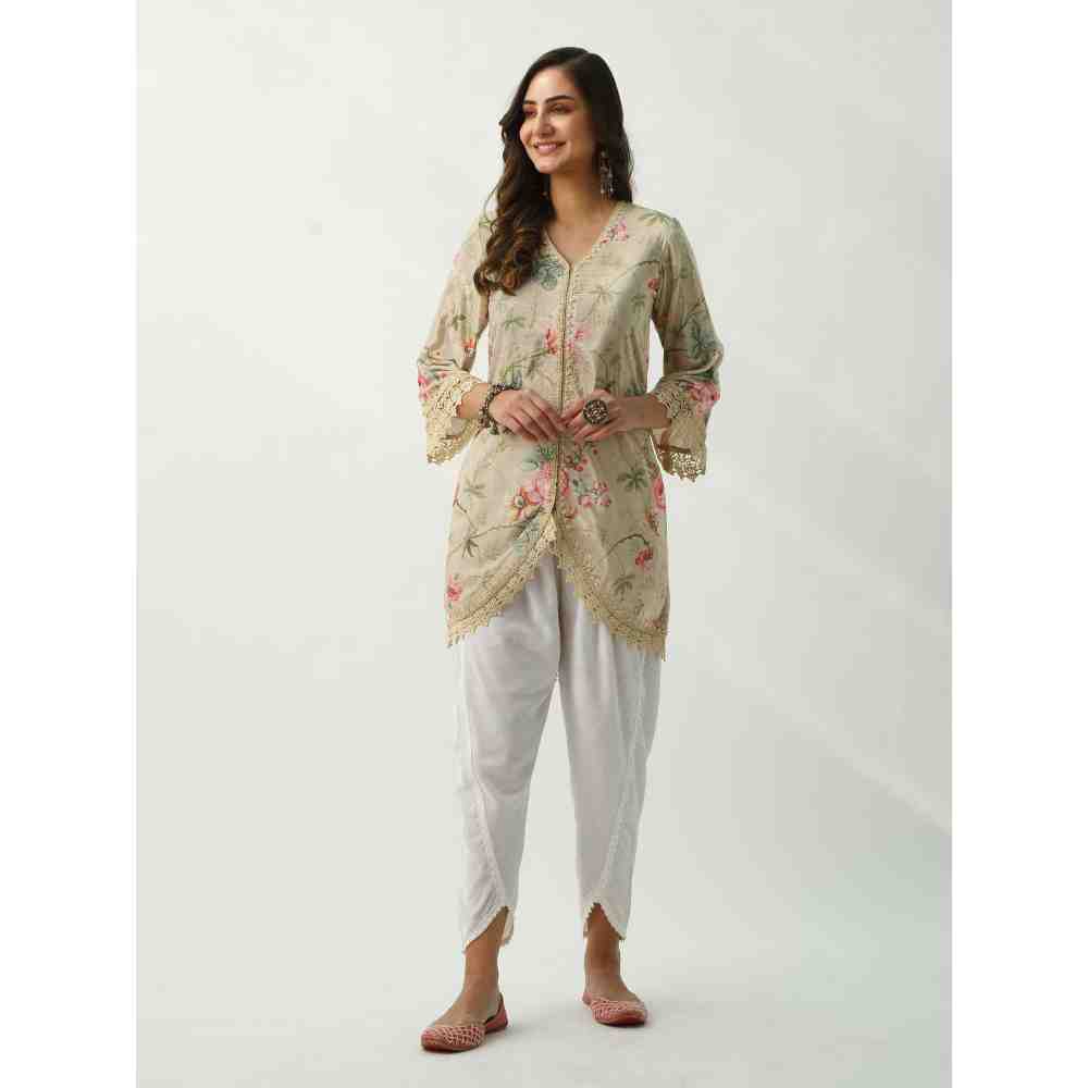 Roze Omaira Beige Velvet Kurta