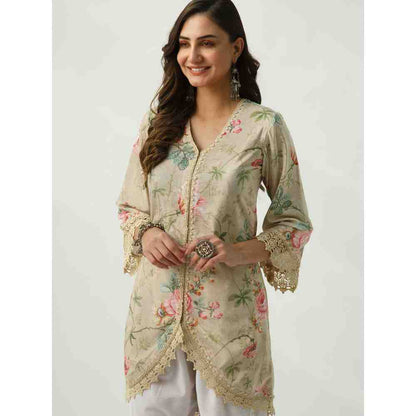 Roze Omaira Beige Velvet Kurta