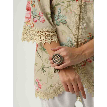 Roze Omaira Beige Velvet Kurta