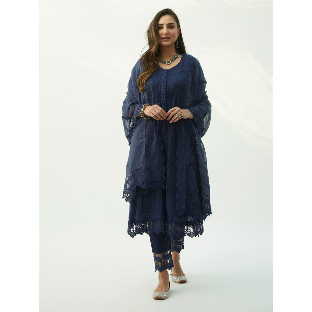 Roze Mahjabeen Oxford Blue Kurta (Set of 3)