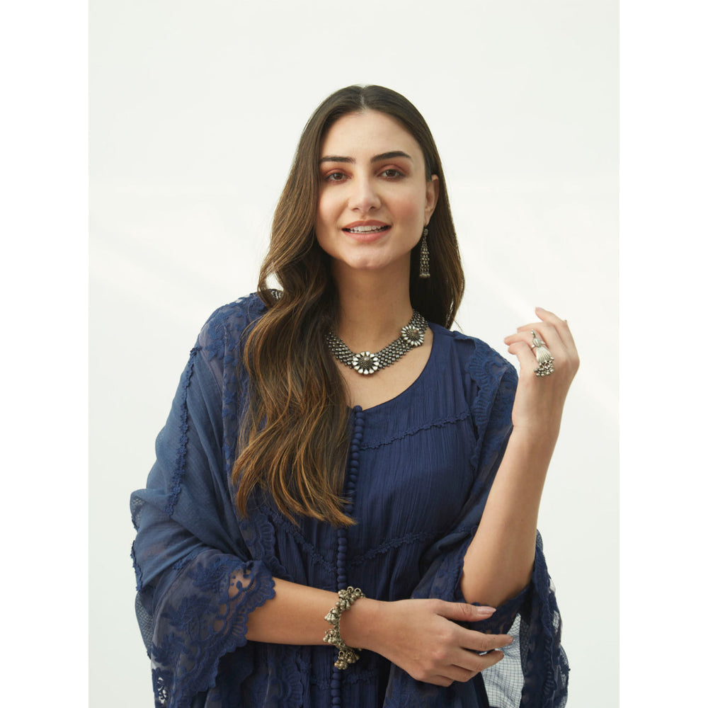 Roze Mahjabeen Oxford Blue Kurta (Set of 3)