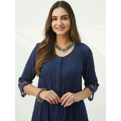 Roze Mahjabeen Oxford Blue Kurta (Set of 3)